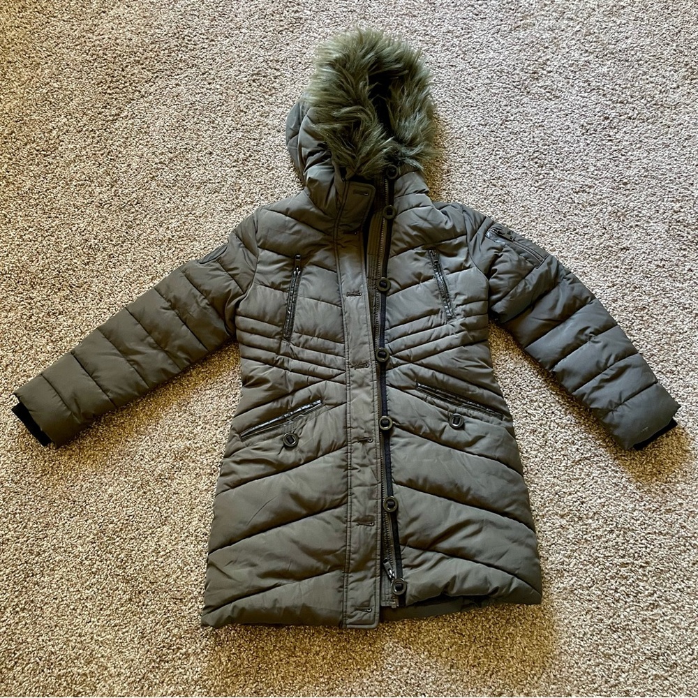 Diesel Olive Green Puffer Jacket with Fur Hood